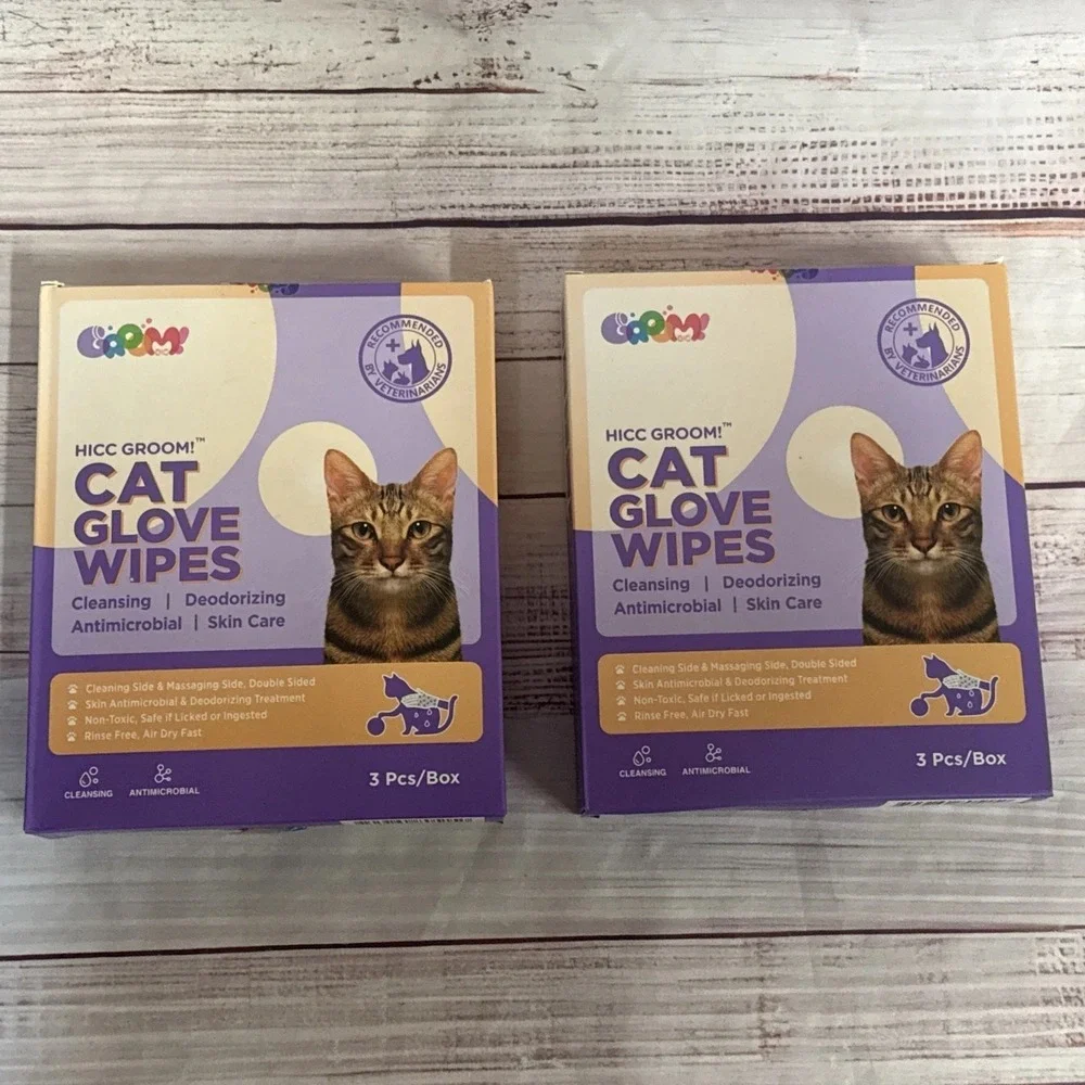 HICC GROOM! Cat Glove Wipes, Cleaning|Deodorizing|Antimicrobial|Skin Care